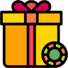 Gift box with casino chip on the side