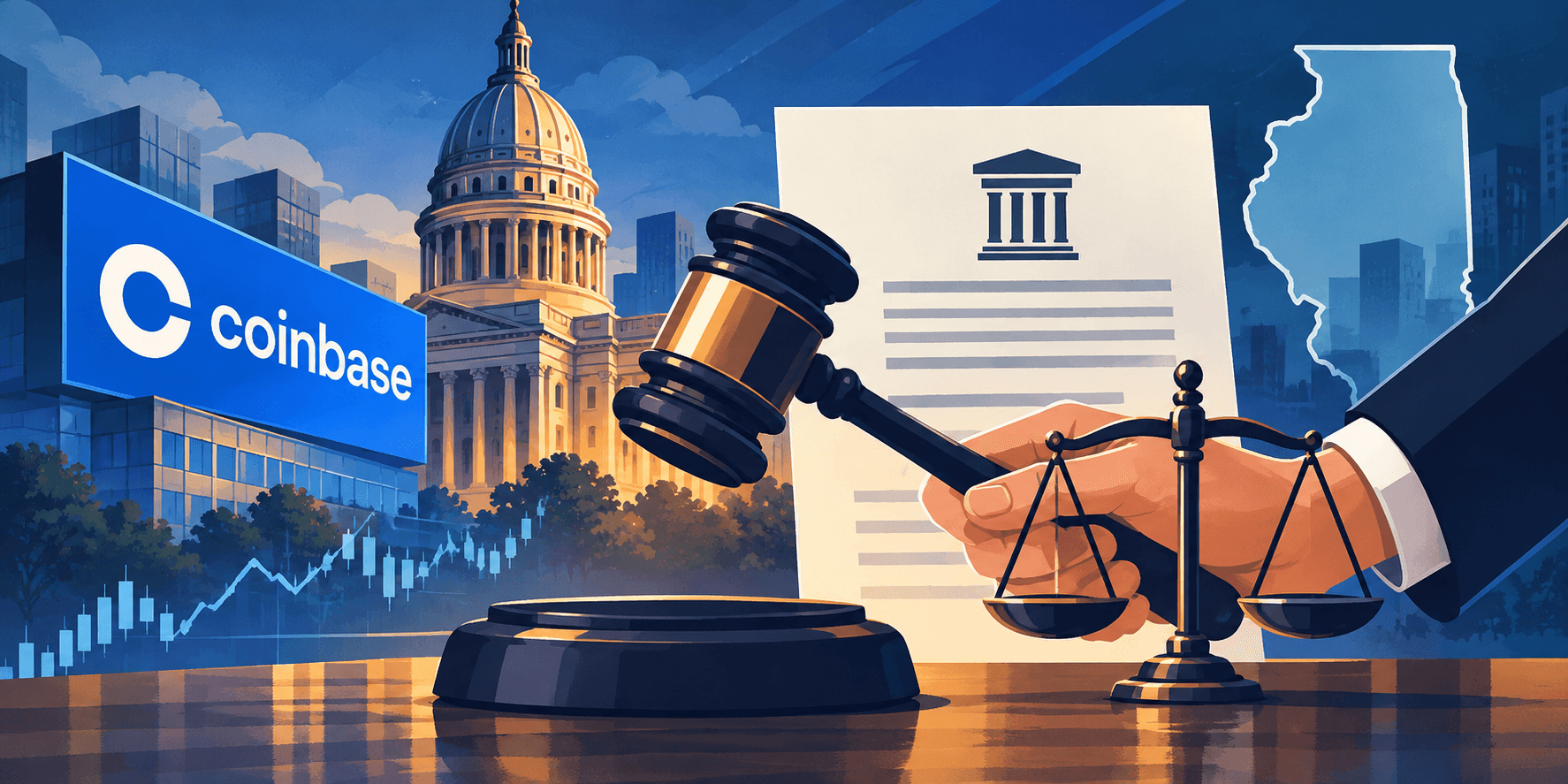 Federal Judge Blocks Illinois Gambling Rules Against Kalshi and Coinbase News Image coinbase and kalshi win partial injunction against Illinois