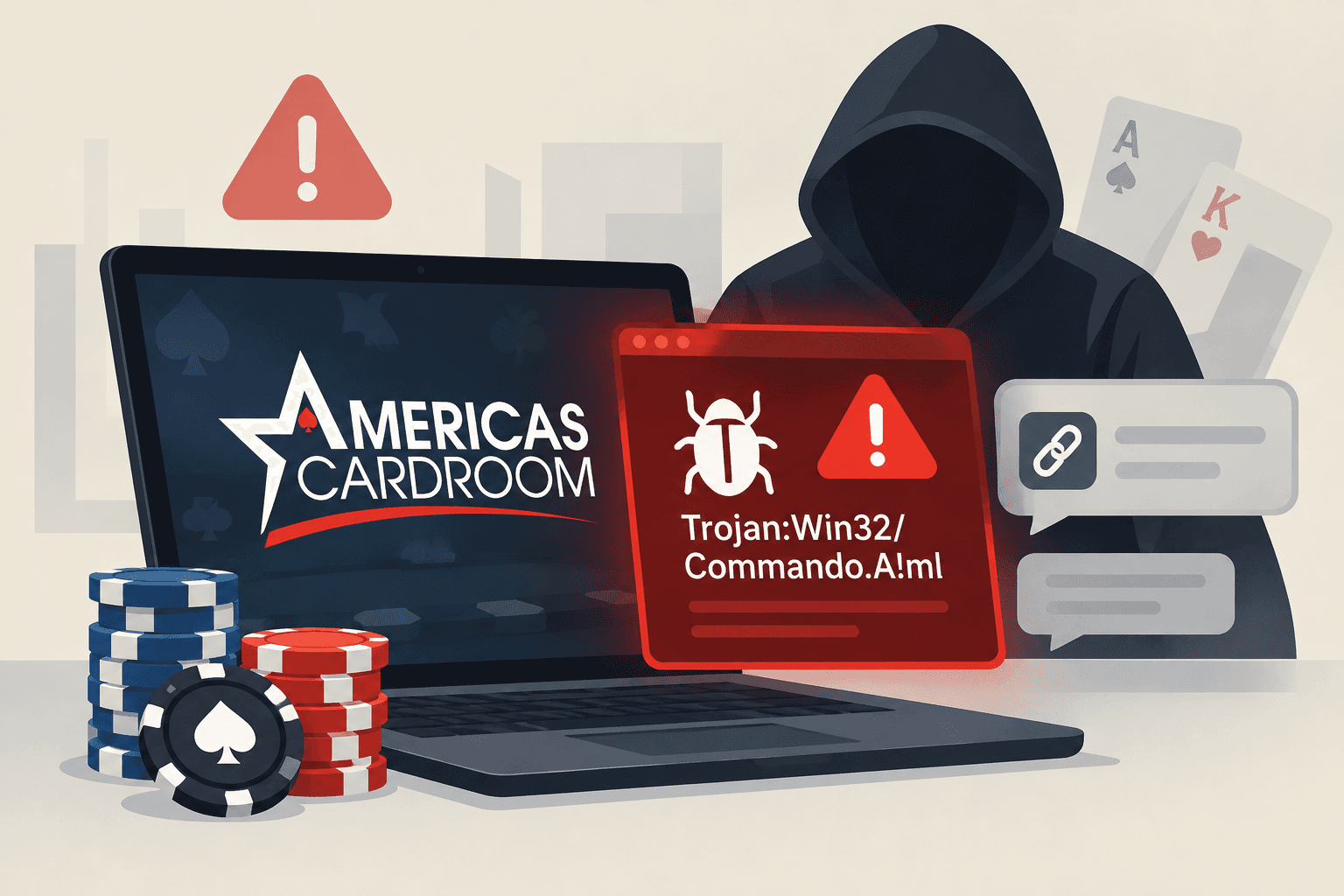 ACR Poker Malware Alert: Trojan:Win32/Commando.A!ml Linked to Americas Cardroom Chat Exploit News Image Cybersecurity-Threat-at-the-Poker-Table