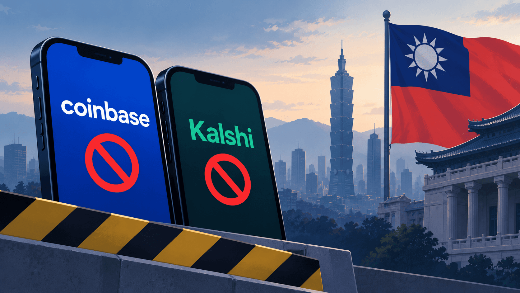 Taiwan Blocks Coinbase and Kalshi Websites Over Suspected Illegal Election Betting News Image Coinbase and Kalshi banned in Taiwan