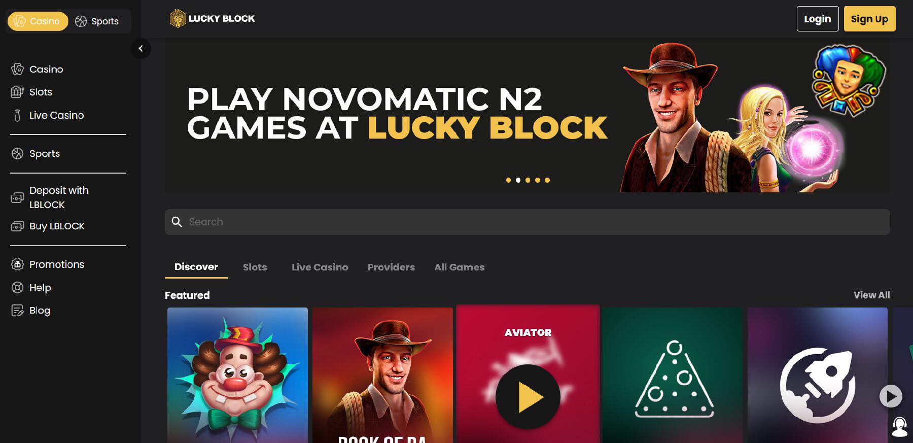 Screenshot of Lucky block's landing page