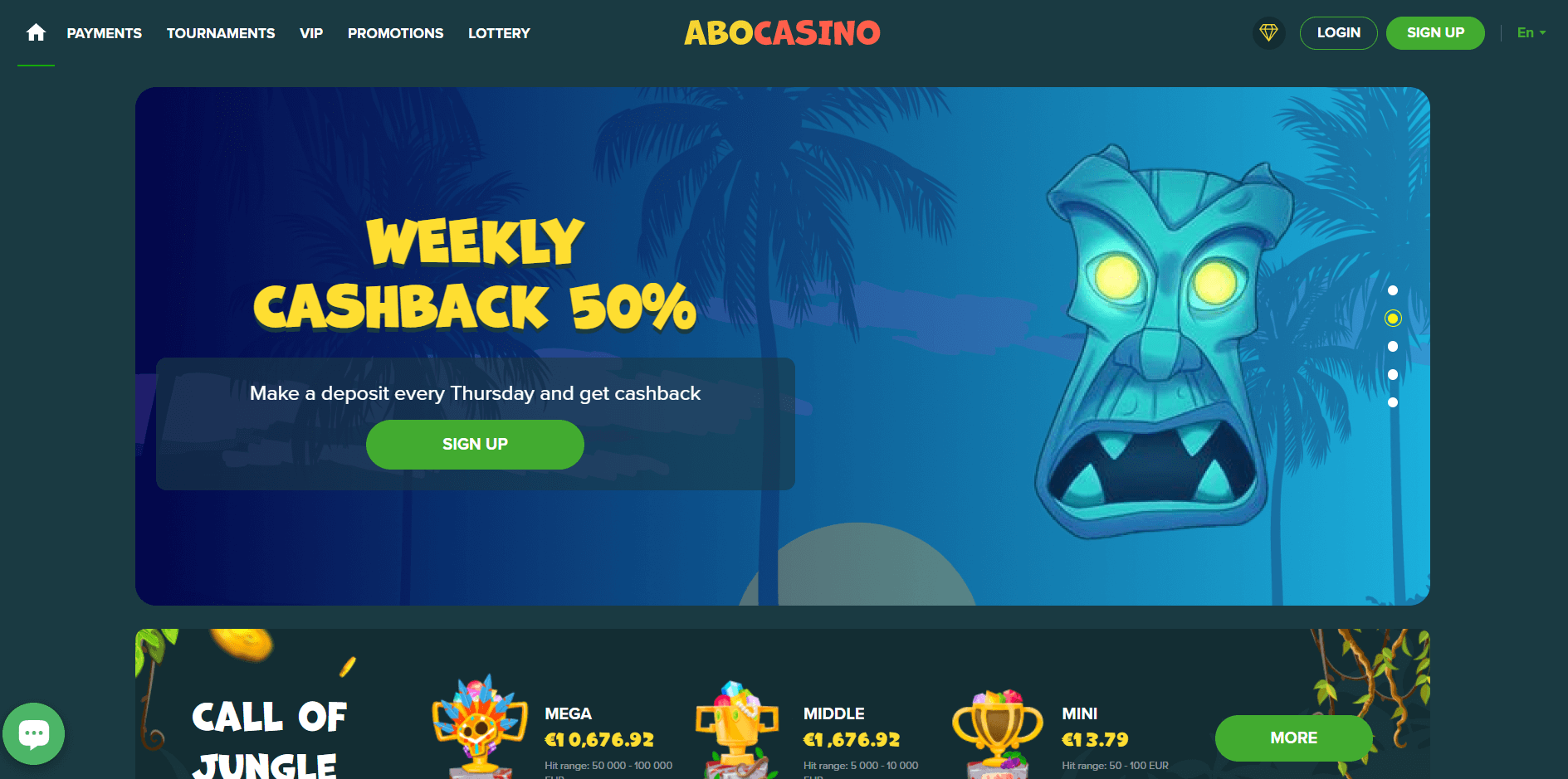 Screenshot of Abo casino landing page