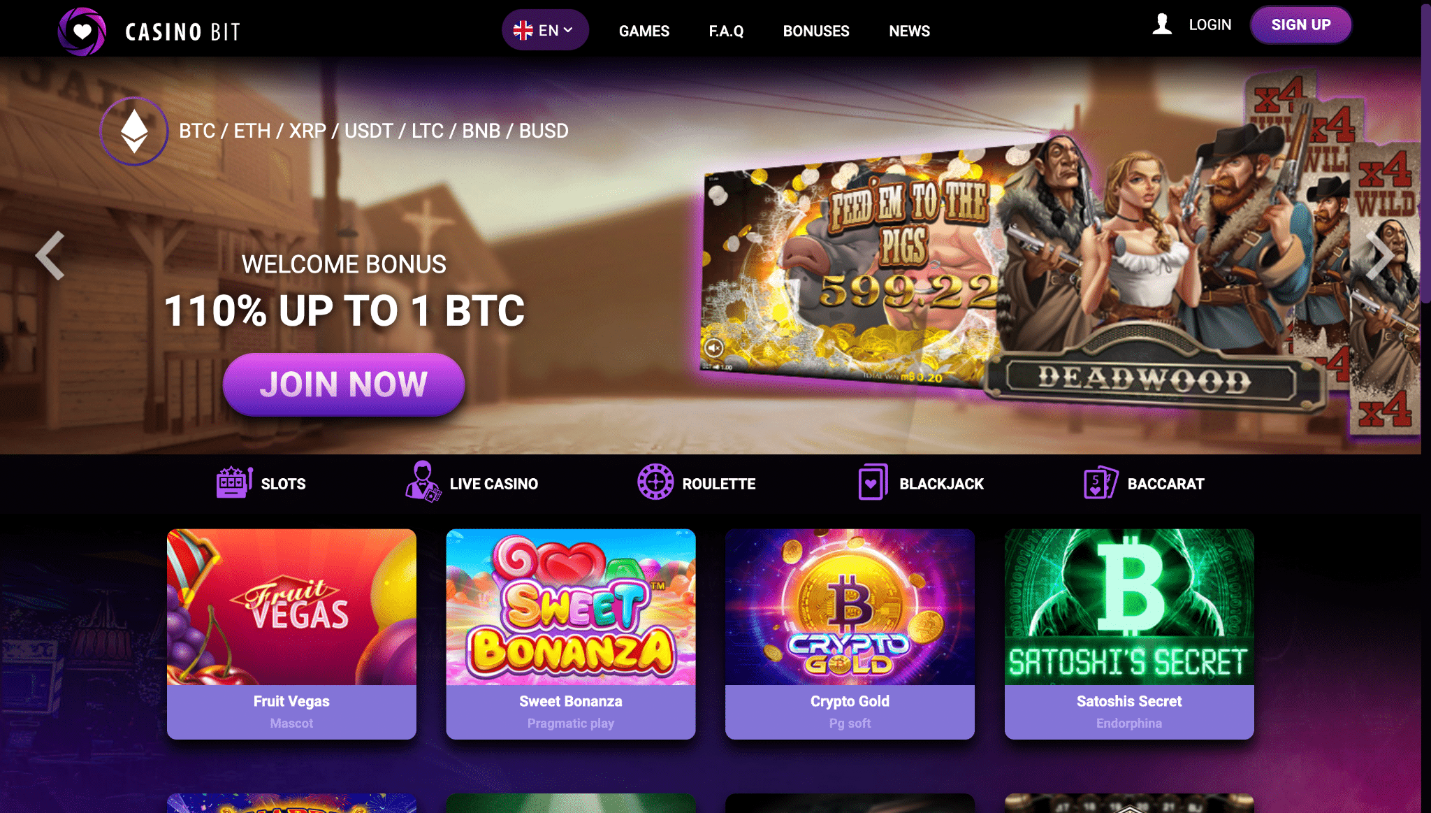 Screenshot of Casinobit landing page