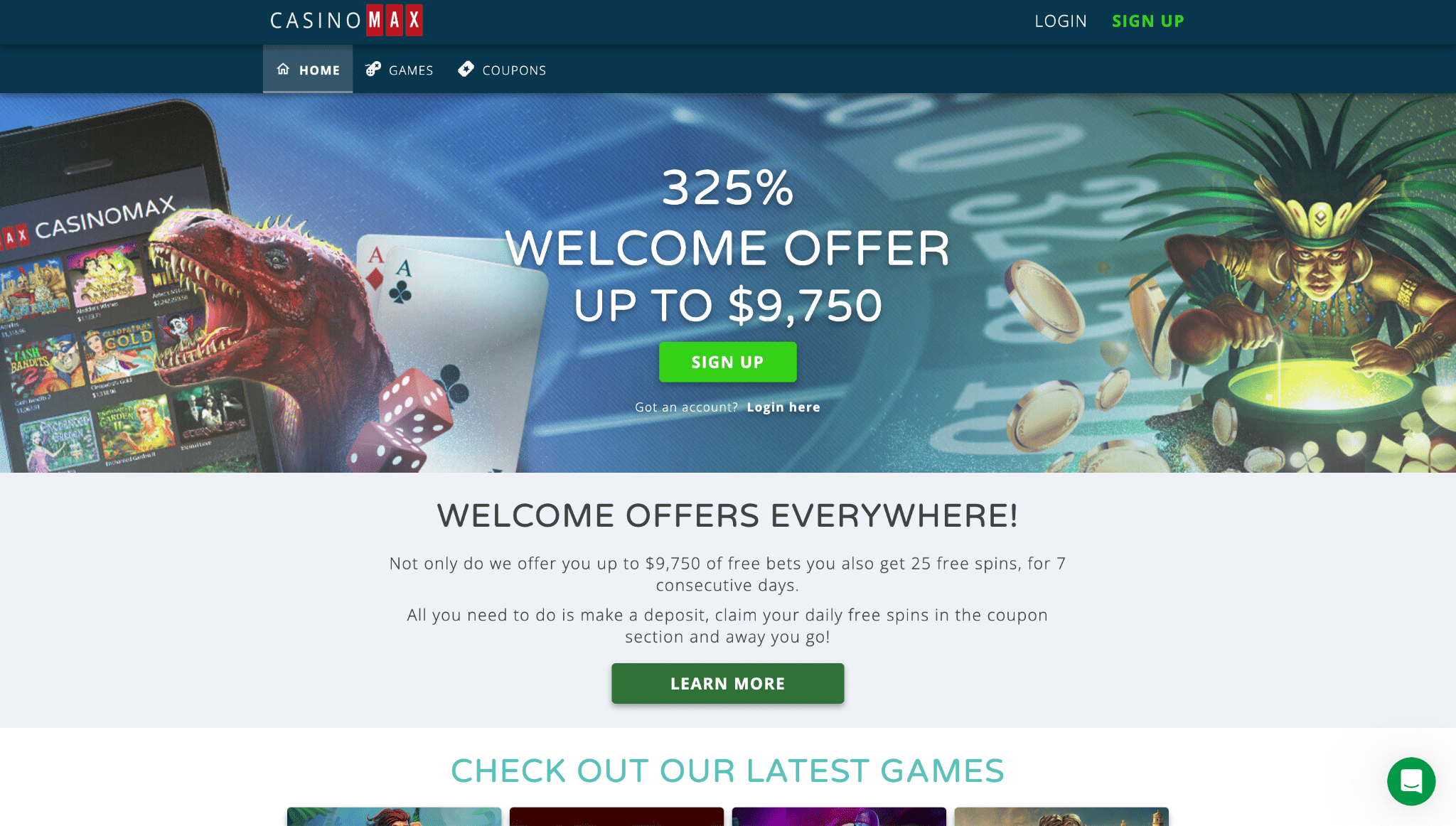 Screenshot of Casinomax landing page
