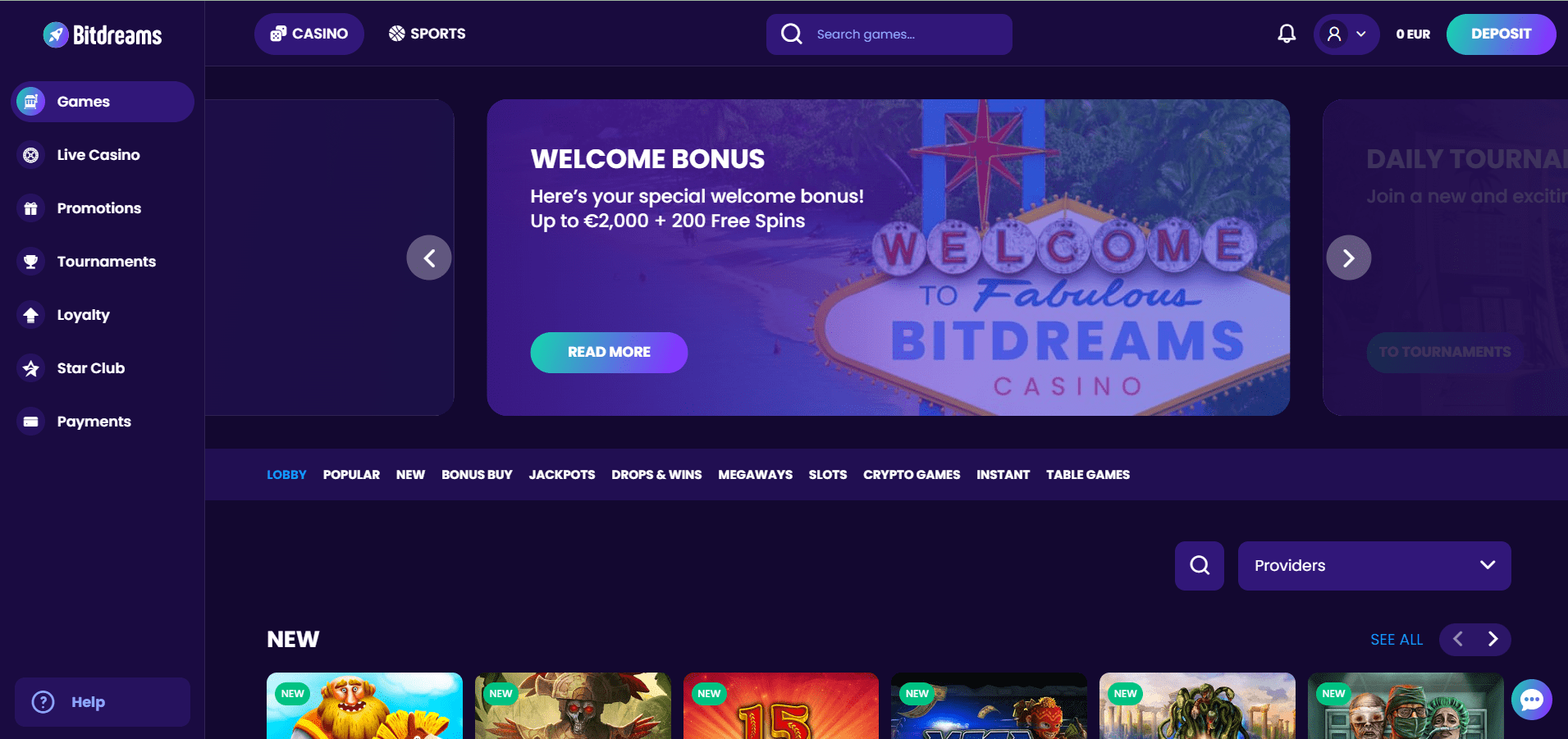 Screenshot of Bitdreams landing page