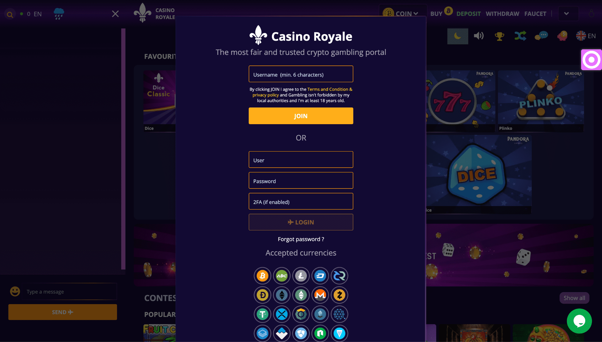 Screenshot of Casino Royale landing page