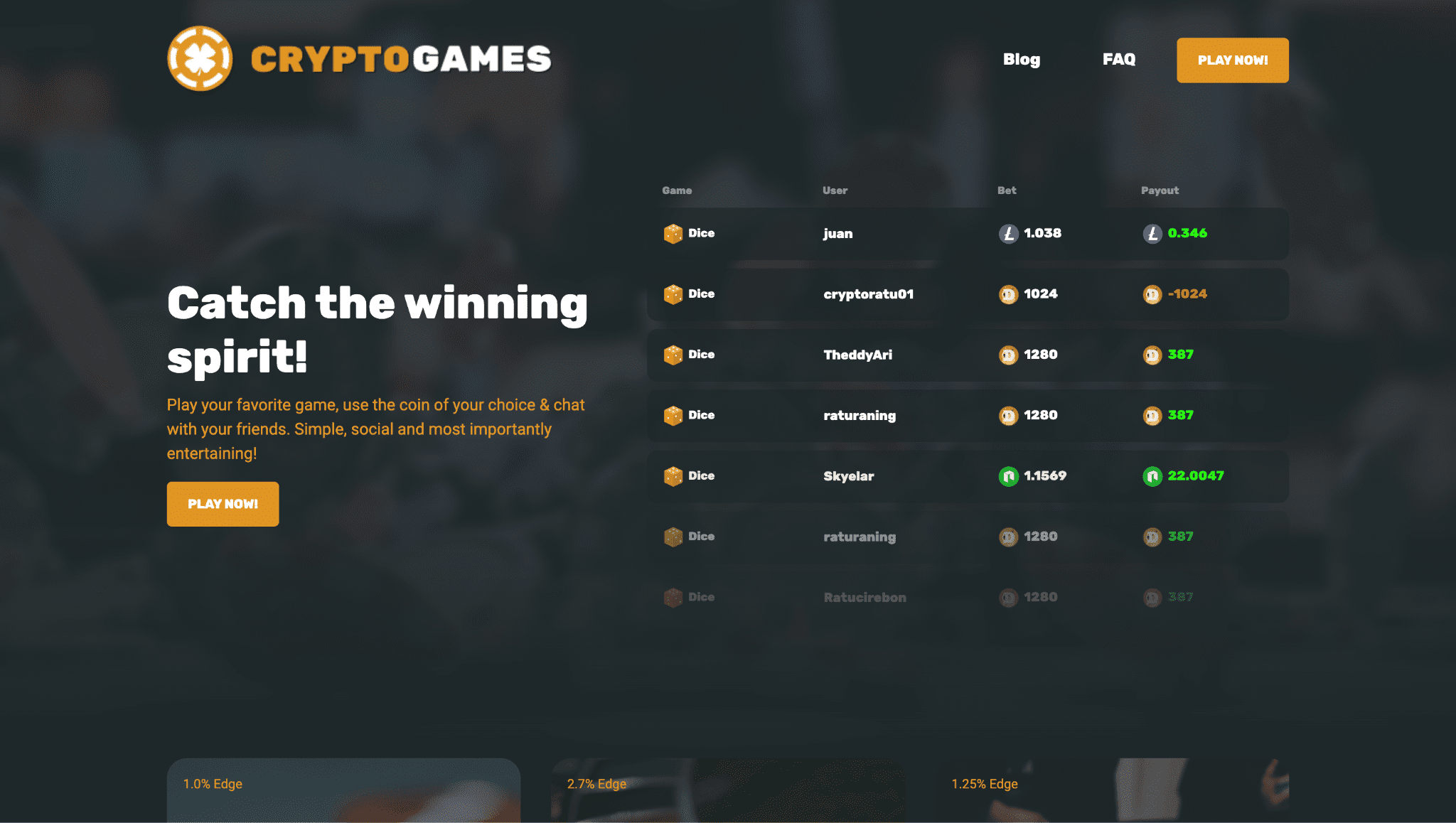 Screenshot of Cryptogames landing page