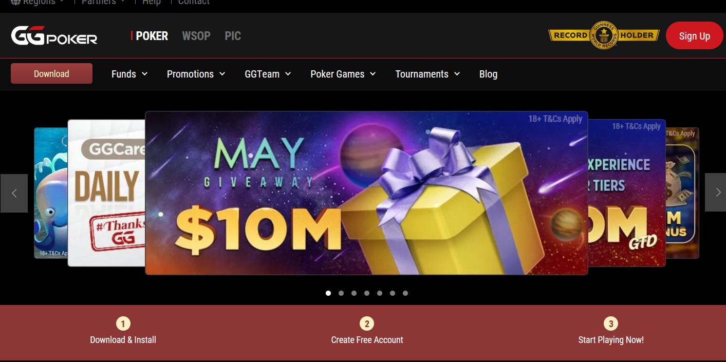 Screenshot of GG Poker's landing page