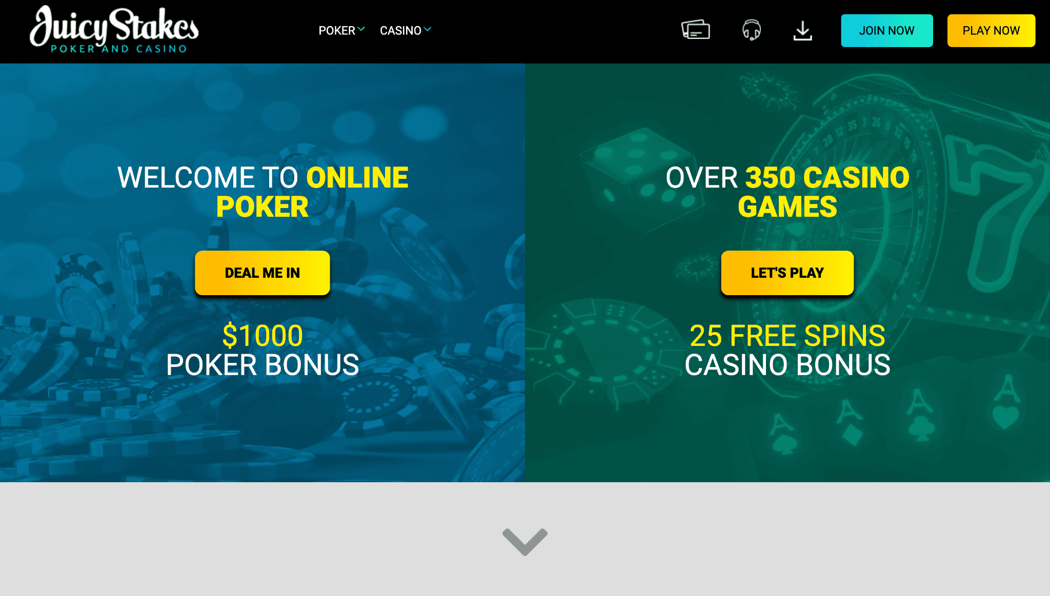 Screenshot of Juicy Stakes Casino landing page