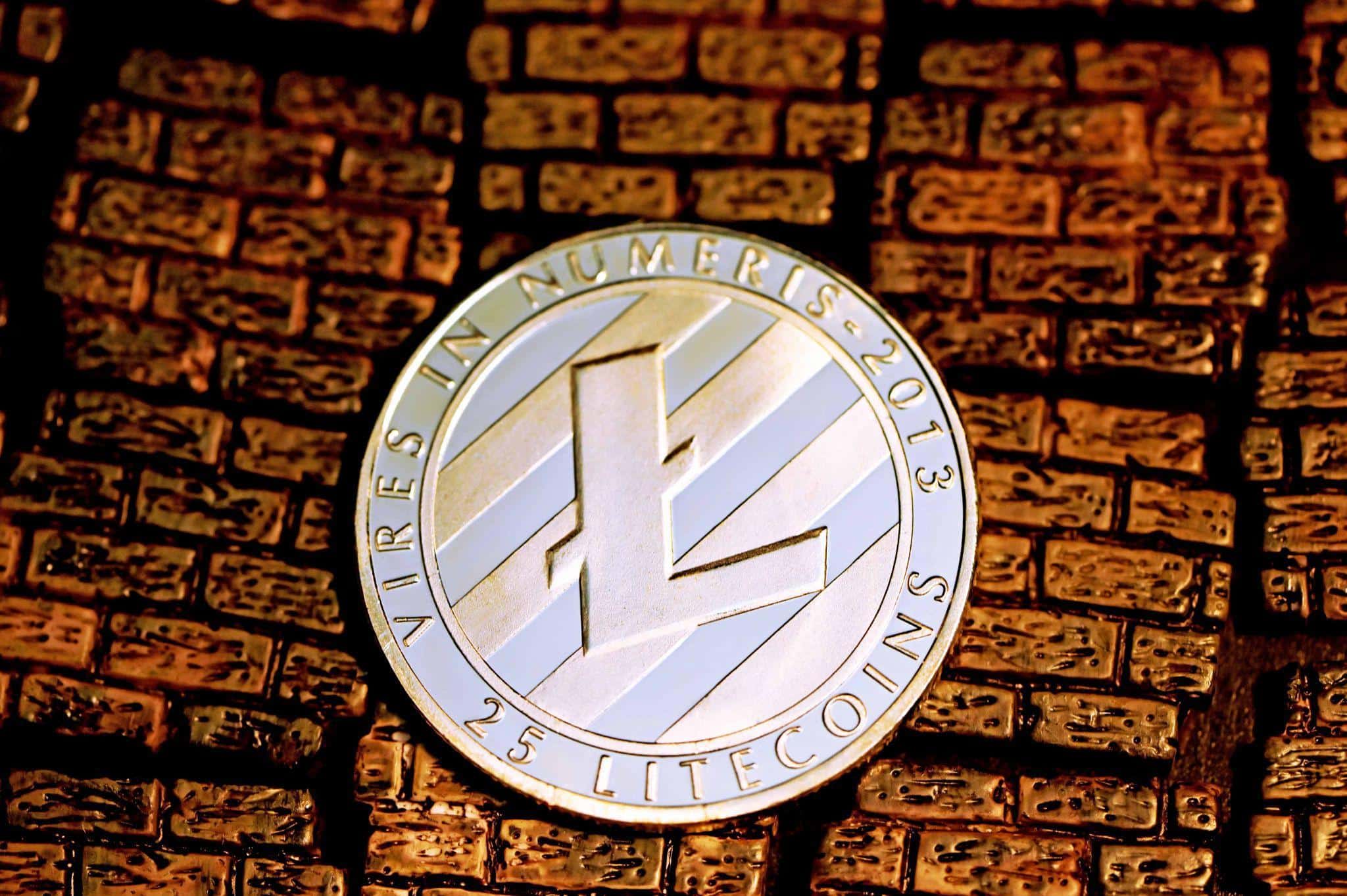 Image of the Litecoin logo on a brick background