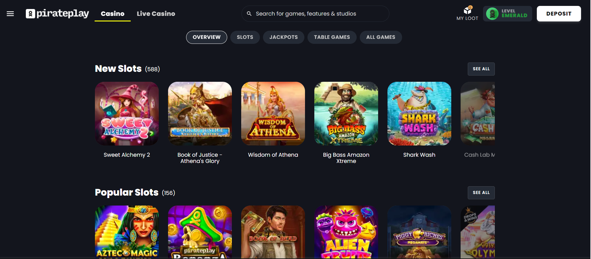 Screenshot of Pirateplay Casino's landing page