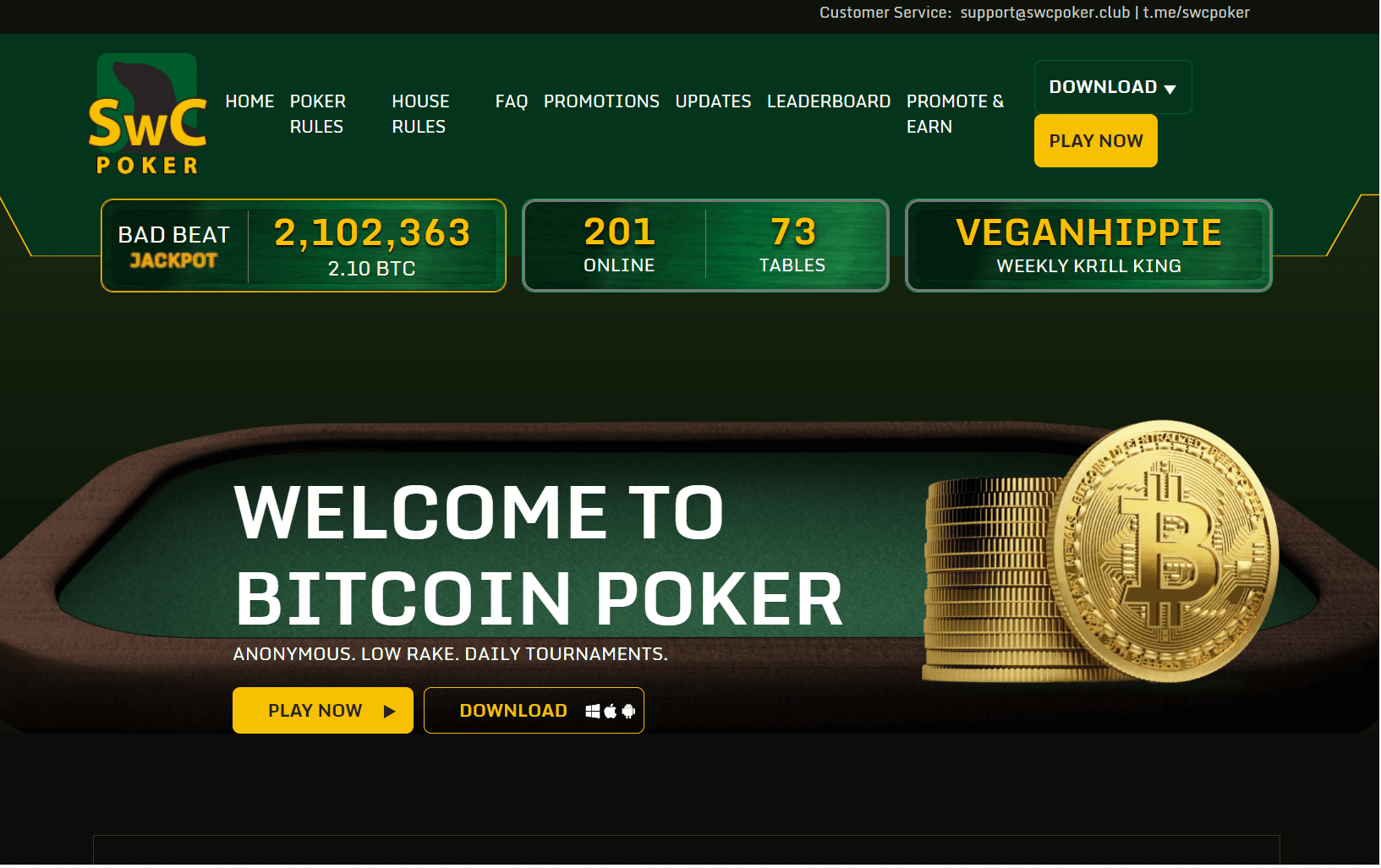 Screenshot of SwC Poker's landing page