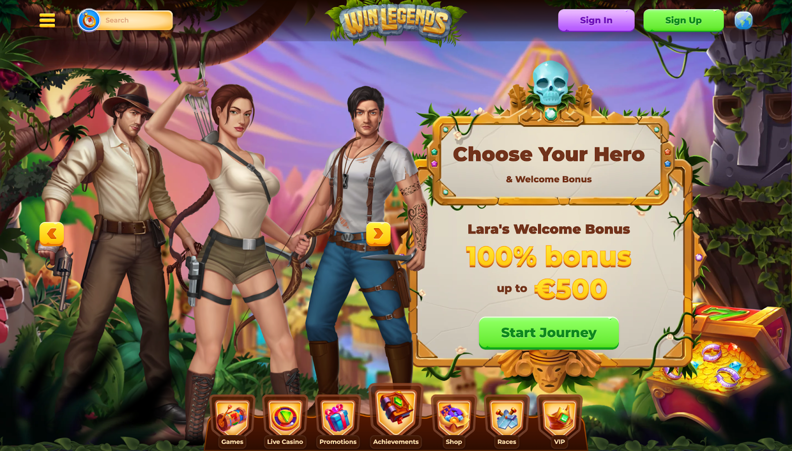 Screenshot of Winlegends casino's landing page