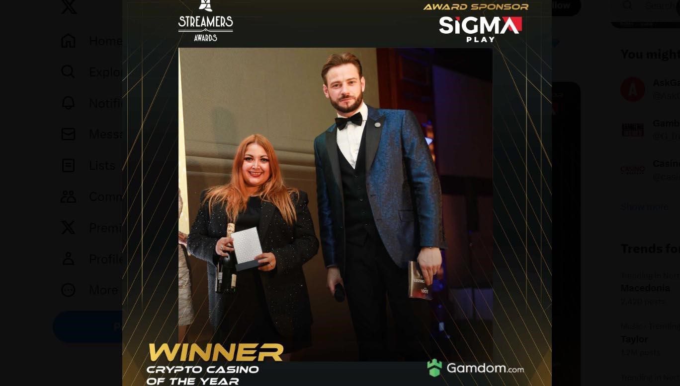 Picture of the Winner of the category best crypto casino 2023 at Sigma Streamers Awards
