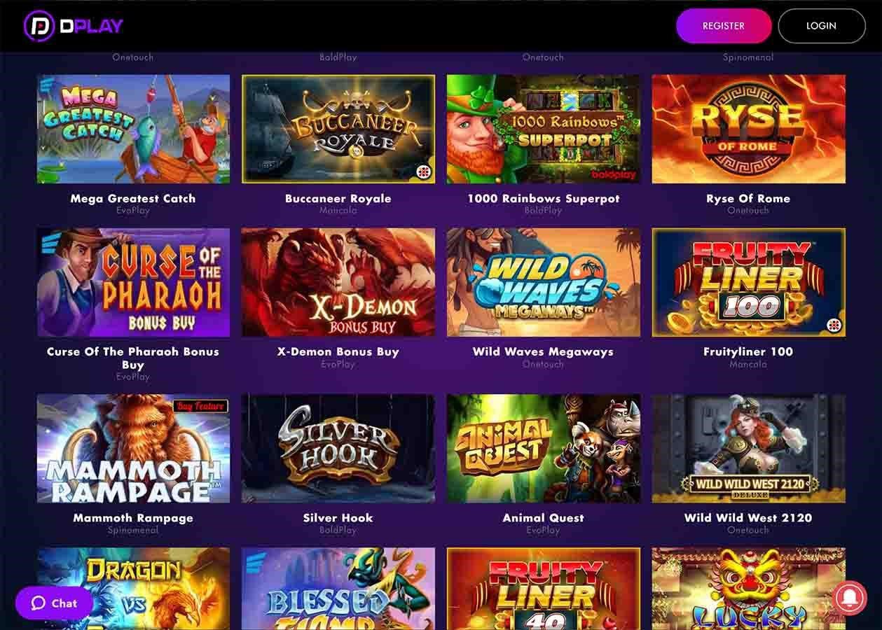 Screenshot of DPlay casino lobby