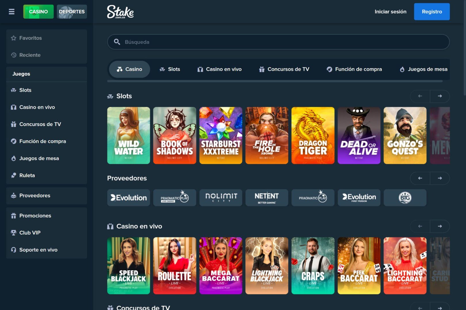 screenshot of Stake.com casino lobby