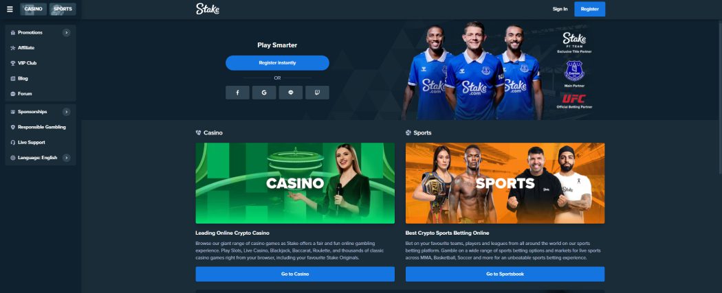 Screenshot of the Stake.com Casino Homepage