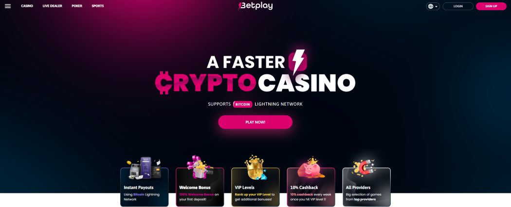 Screenshot of the Betplay.io casino homepage